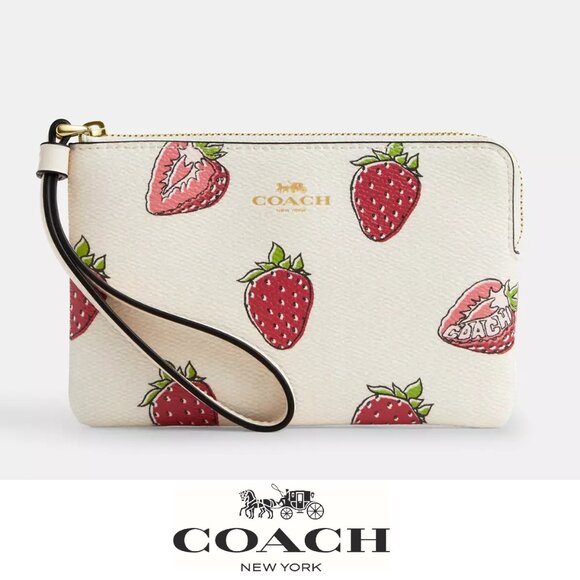 🍓Coach Corner Zip Wristlet With Strawberry Print - Picture 2 of 8